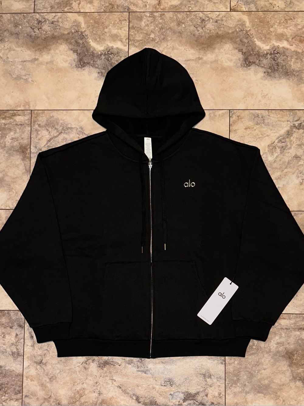 Alo Yoga Accolade Full Zip Hoodie Black Sweatshirt NWT Size Large
